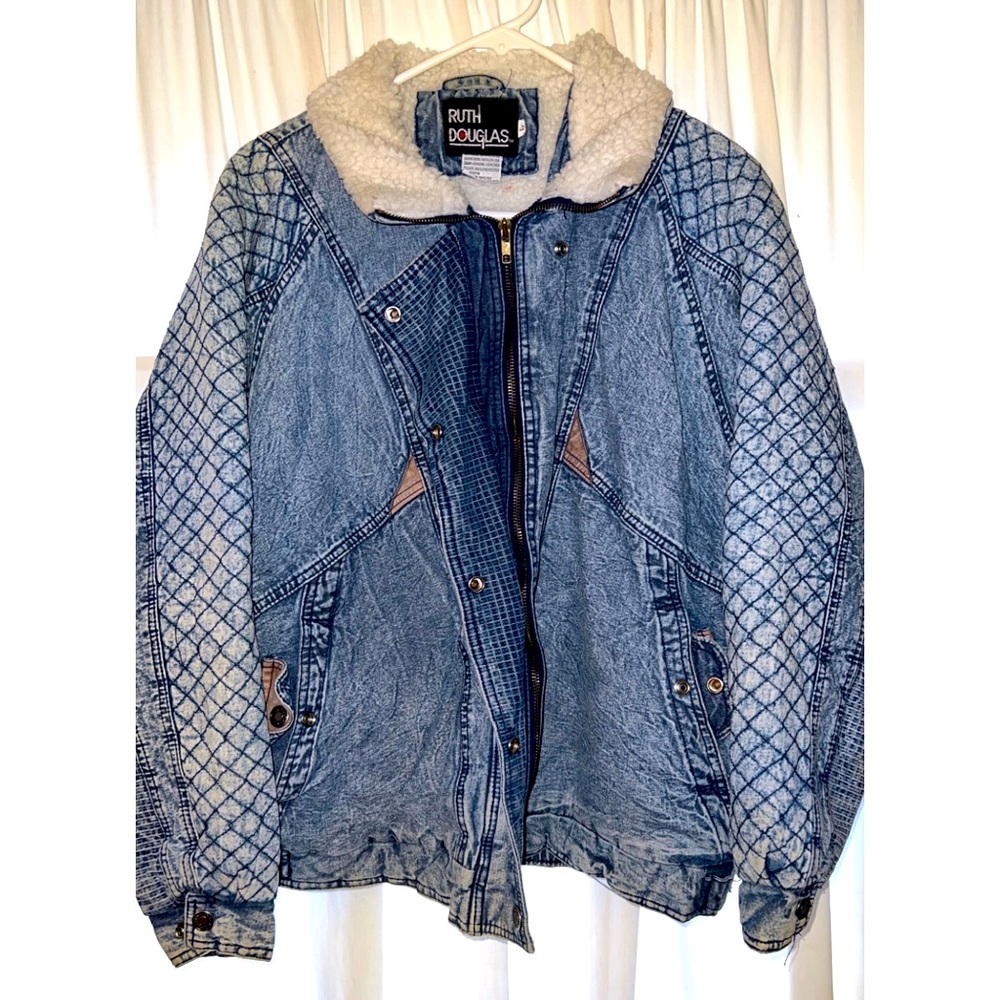 Vintage 80s Ruth Douglas Fleece Lined Jean Jacket Sz LG